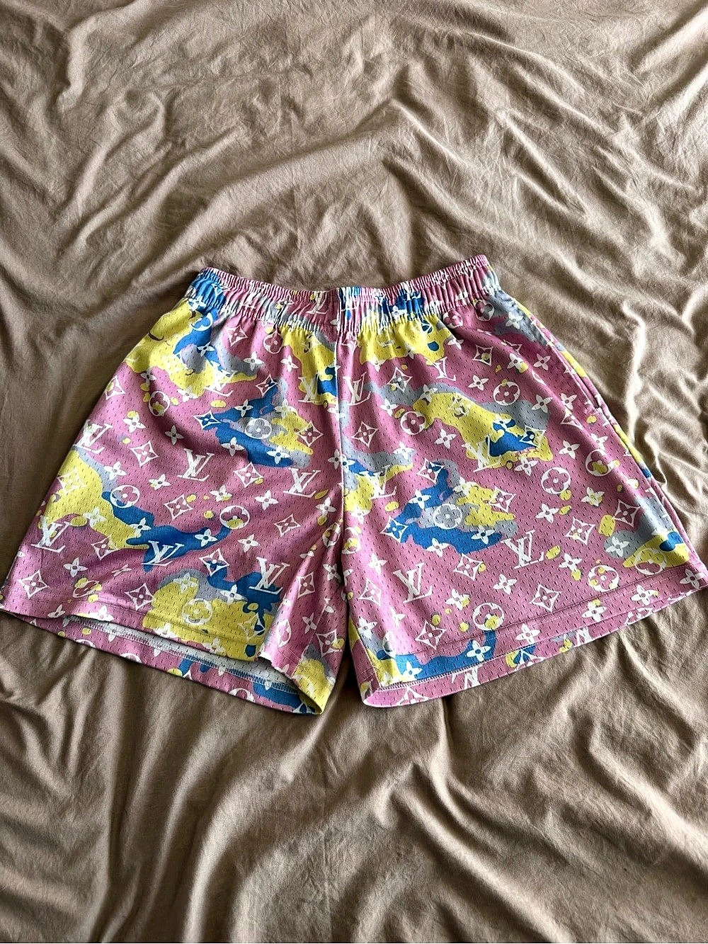 Bravest Studios Monogram Mesh Shorts Pink & Yellow Medium